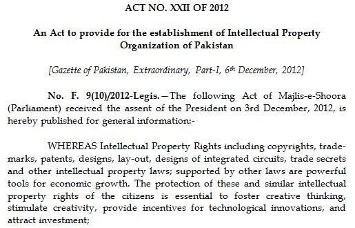 Major success and issues for working and implementation of intellectual property rights organization and establishment in Pakistan.