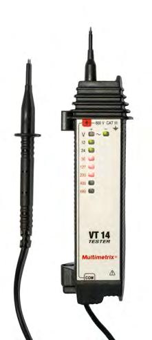 Voltage tester VT 14 Voltage testing: 12 V to 690 V~ (7 diodes) Impedance: 400 kω