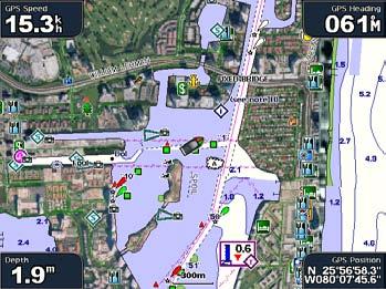 Complete an action: Select Land Only to show standard chart information on the water, with photos overlaying the land.