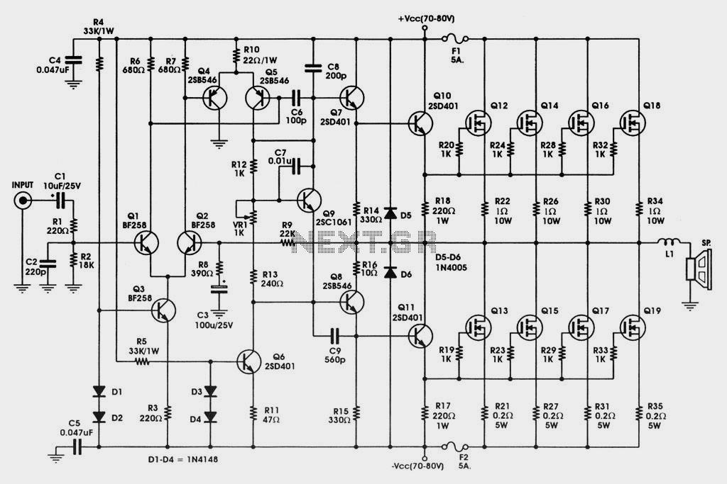 (http://championed.info/circuit-diagram/audio-amplifier-circuit-diagram.html) 9. [22] In the audio amplifier above, ignore the very weird output stage driving the speaker, and a.