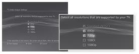 Setarea ieşirii video va fi resetată iar imaginea va fi emisă la rezoluţie standard definition (SD). 1. Selectaţi (Setări) - (Afişare setări) [Video Output Settings] apoi apăsaţi butonul. 2.