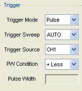 Options Settings Comments Pulse Sweep Source PW Condition Pulse Width Auto, Normal, Single CH1 CH2 CH3 CH4 EXT.