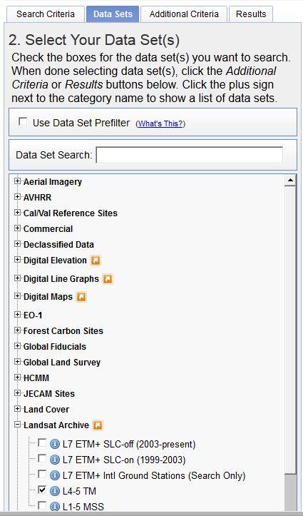 After choosing your area of interest, the next item to choose is the Data Sets.
