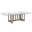 EUR-10-0042 30"H X 96"W X 52"D Smoked Dining Table. Ten hand cut crystal panels framed in smoked eucalyptus hardwood dining table with beveled glass top.