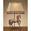 JRL-8191 28"H Distressed Gilded Horse Lamp Shade: (125" X 8") X (175" X 13") X 9" Beige Linen Three-Way, 150 Watt Max, Type A Bulb Also Available With JRL-8264 36"H Right Brass Branch Lamp With