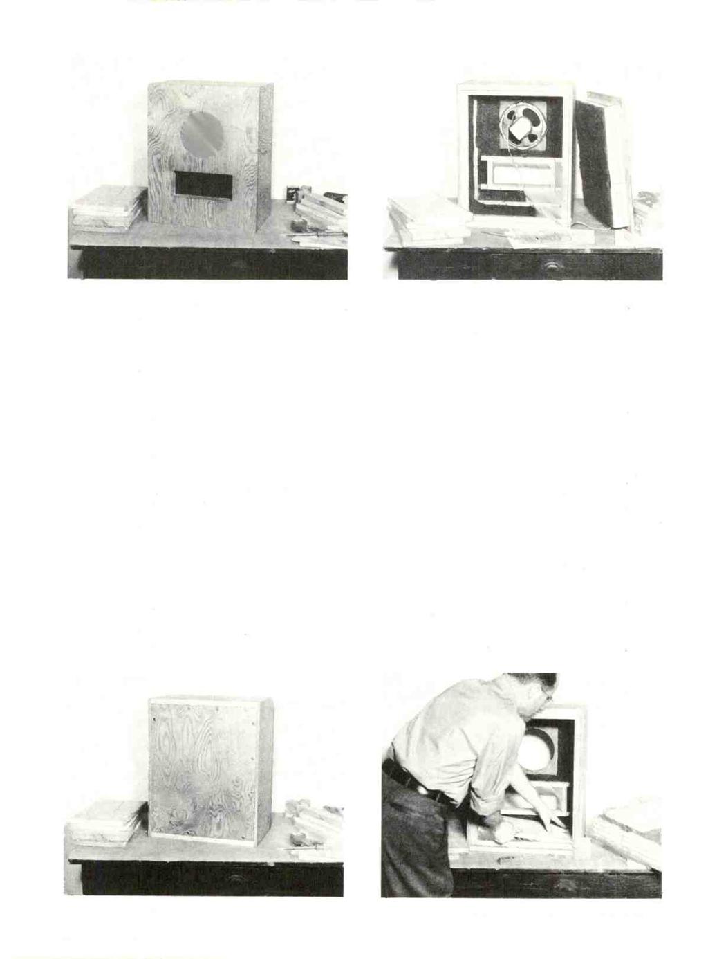 Figure 3. Front View of Reflex Enclosure Discussed in Text. Boards Used to Fill in Cabinet to Reduce Size Are Shown at Left. Figure 4. Interior View of Enclosure.