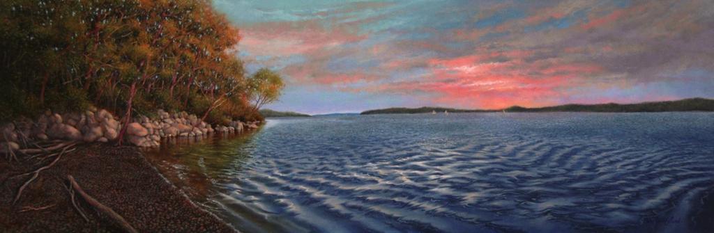Hudson River from Black Creek 2012 Oil on cradled clayboard 12 x 36 inches Signed lower right: Carolyn H Edlund $3,500 Morning