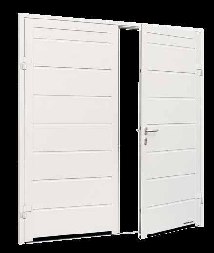 Garage doors Two versions of Hörmann quality NT60-2 Solid construction Standard equipment Double-leaf garage door for fitting in the opening Leaf frame and door frame Aluminium profiles, depth 60 mm