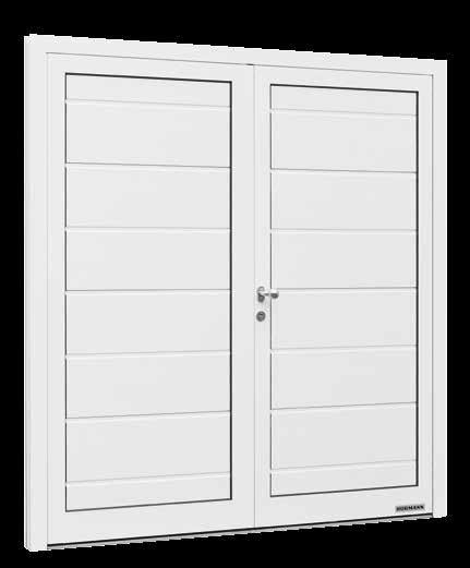 NT80-2 Insulated Standard equipment Double-leaf, insulated garage door for fitting in the opening, opening inwards Leaf frame and door frame Aluminium profiles with thermal break, based on the TC80-2