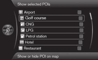 Car dealer/repair Petrol station 13 Settings Map options POI symbols (Settings > Map options > POI symbols) Määrake, millised POI suvandid kaardil kuvatakse, milleks valige Default (Default),