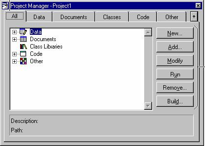 Se poate utiliza Project Manager pentru a organiza şi manipula fişiere, crea tabele şi baze de date, scrie interogări, defini forme şi rapoarte şi construi aplicaţii.