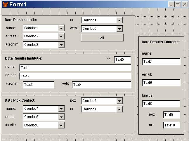 Cu Form Controls se contruiesc butoanele, casetele de editare, listele combinate şi etichete; se defineşte mărimea formularului, se fac alinierile; 3.