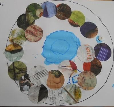 I used a scrapbooking circle punch to cut lots of paper circles from magazine pages, but if you don t have a circle punch then trace