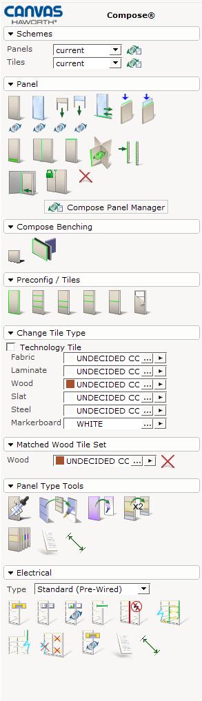 Schemes Panels Compose Benching Preconfig / Tiles Change Tile Type Matched Wood