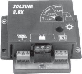 The Solsum controller features overcharge and over discharge protection, temperature compensated charging, MOSFET transistors and fuse protection.
