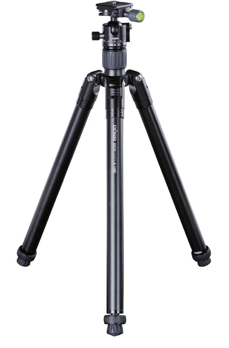 The tripod legs can be spread out in 3 steps or detached for use as a monopod. The centre column is adjustable.