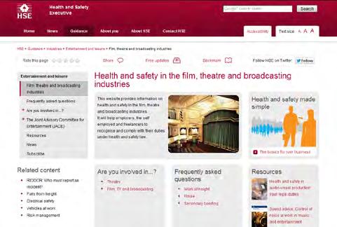 There are links on the page to further resources on Health and Safety in audio-visual production and