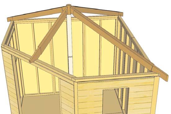 Place seat cut of Hip Rafter in each corner.