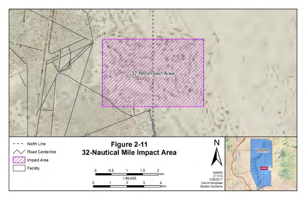 -Nautical Mile Located on the true north trajectory line NM ( km) from the LC-E site, this impact area would be critical in establishing test parameters of the EM Railgun operations, as it would
