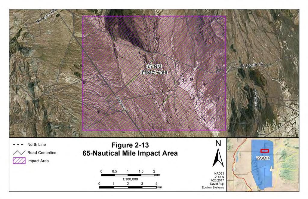 -Nautical Mile This impact area would be centered on the true north trajectory NM (0 km) from the LC-E site