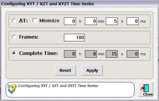 Click Time button to open the time-lapse setting dialogue and set the parameters such as the time interval between frames and the number of frames.