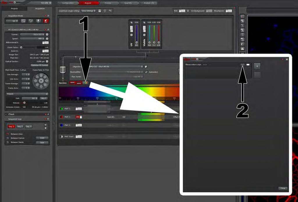 Dye Assistant: The Dye Assistant can help you select the appropriate light paths and channel setup based solely on the dyes you have used in your