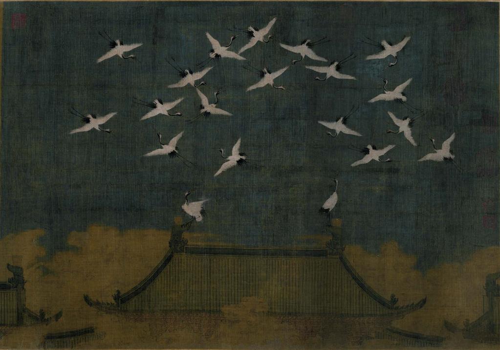 Probably Emperor Huizong (1082 1135), Auspicious Cranes, 1112, ink and colour on silk,