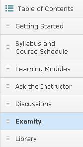 Accessing Examity You can easily access Examity through D2L. First, select the name of your course. Next, click on the Examity link in the Table of Contents on the left of the screen.