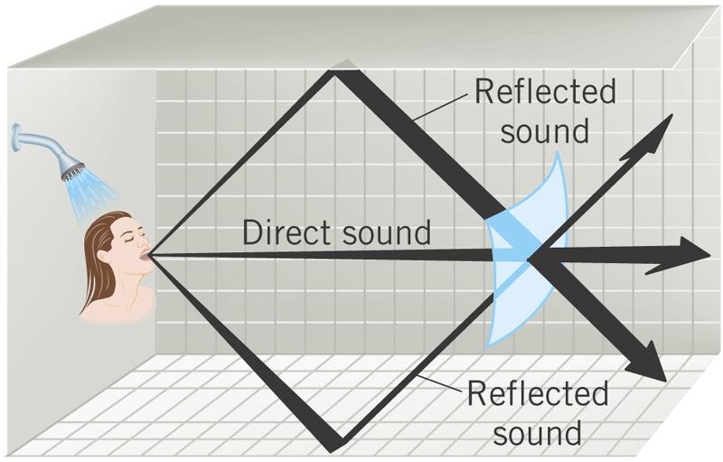 Reflected Sound and Sound Intensity Suppose the person singing in the shower produces a sound power.