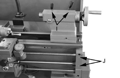 Longitudinal Feed Handwheel Lubricate ball oiler (H, Figure 6-4) once daily with Mobil DTE Oil Heavy Medium. Figure 6-4 10.