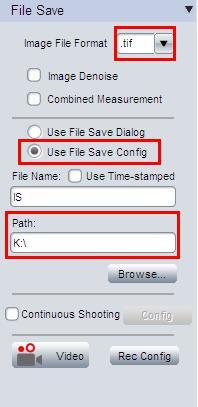 b. Select Use File Save Dialog to use pop up dialog to set capture image file name, save directory and format.