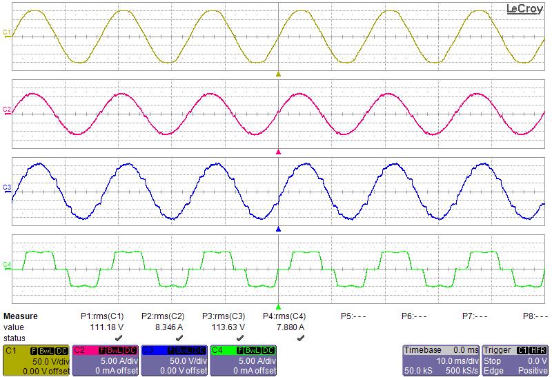 pathway for current harmonics coming from the load. The nominal voltage is reduced to 110 Vrms ph-n and consequently the rating of the system is reduced to 2.6 kva.