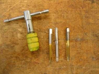 Taps: Use them to make internal threads in holes in metal. Use the proper size tap in the proper size hole (see the tapping chart BEFORE you drill!