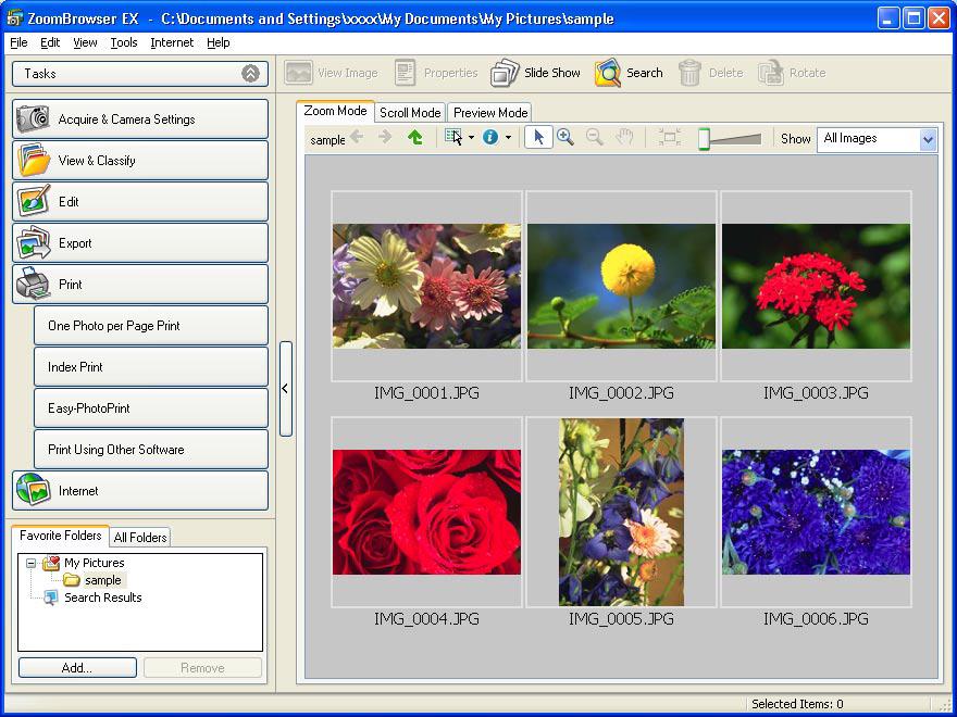 Printing Selected Images with ZoomBrowser EX ZoomBrowser EX is used to organize and manipulate images, from a digital camera, on your computer. It can be used with Easy-PhotoPrint to print images.