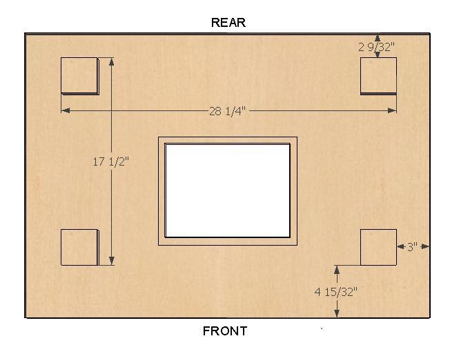 TOP BLOCK POSITIONING Cut four (4) blocks 3 x 3 from ¾ plywood stock. These blocks keep the top secured within the carcase opening. The dimensions shown are approximate. Yours may vary slightly.