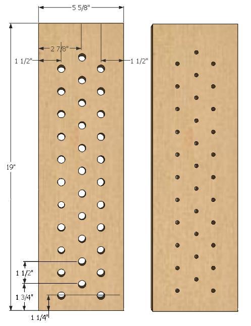 BIT DRAWER BOTTOMS Drill ½ holes or ¼ holes on 1 ½ centers as shown for bit shank diameters. I like mine staggered to allow for the larger bits such as raised panel, tongue-and-groove, rabbets, etc.