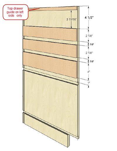 UPPER DRAWER GUIDE PLACEMENT Ultimate Router Table Plans CRITICAL NOTE: This is a narrow space! Apply the guides before you assemble the carcase.