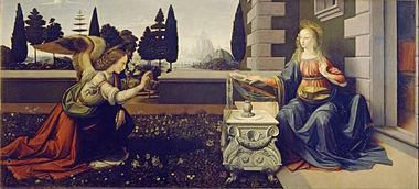 Figure 6:Leonardo Da Vinci, Annunciation, c. 1472-1475, oil and tempera on panel, 98 x 217 cm. Uffizi Gallery. Florence Italy. Figure 5: Leonardo Da Vinci, Virgin and Child with St. Anne, c.