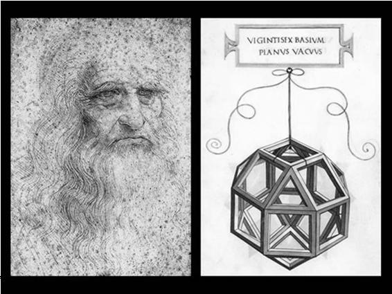 Leonardo da Vinci drew illustrations of regular solids in De divina proportione while living with and taking mathematics lessons from Pacioli.
