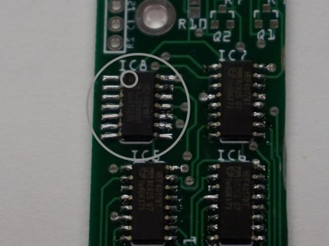 5 6 6: Solder 3x 4017 (IC5, IC6, IC7) on the front of the address side with