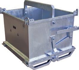 100 Flap container galvanized y perfect solution for clean waste disposal y emptying through 2 bottom flaps with lever y bracket for use on forklift y with 4 loops for use
