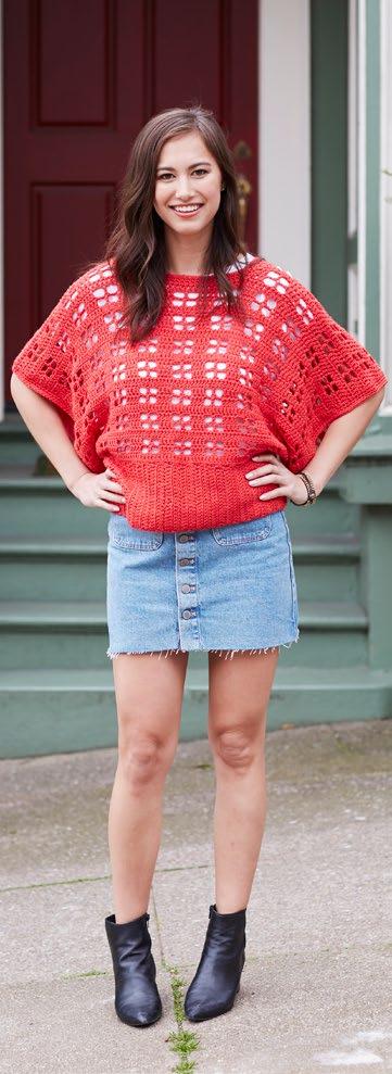 LW62 Clementine Chic Sweater crochet Designed by Rebecca Velasquez What you will need: RED HEART Chic Sheep : 4 (4,, 6,,, 8) balls of 24 Sunset Susan Bates Crochet Hook:.