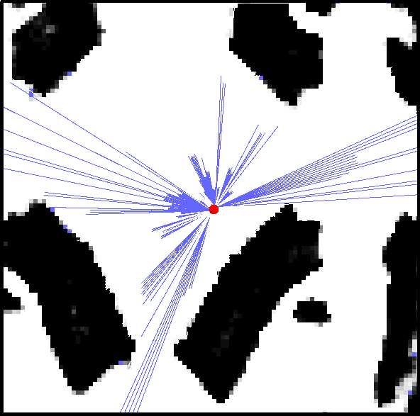 (a) (b) (c) Figure 7: Distance filtering for locating people. Diagram (a) shows a laser range scan in a crowded situation, projected at the robot s most likely position.