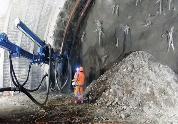 frames and shotcrete tunnel face.