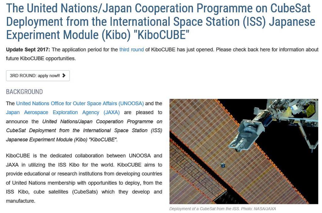 KiboCUBE (OOSA-JAXA) Orbital Space