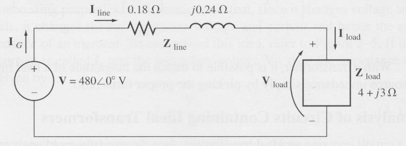 Analysis of circuits containing ideal transformers: Example Example 4.1: a) What is the voltage at the load? Calculate the transmission line losses?