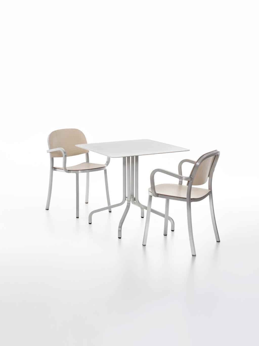 The 1 Inch collection features round and square tables in two heights; café and bar tables.