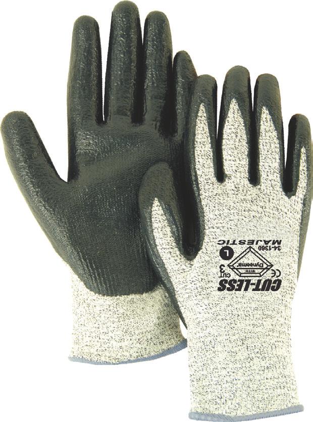 Black latex. EN Cut Level 3 XS XXL 34-1300 PU palm coated, gray shell, gray palm. Super soft and flexible.