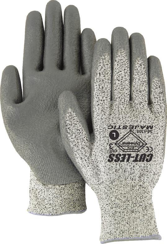 13-gauge seamless knit, made with Dyneema continuous fiber and white polyurethane palm coating.