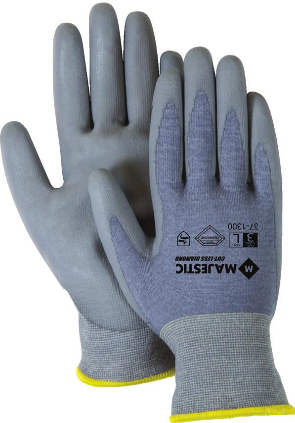 EN Cut Level 4 S XXL CUT-LESS COATED WITH DYNEEMA DIAMOND TECHNOLOGY 37-343N Heavier knit than the 37-3435. Made with Dyneema Diamond Technology continuous fiber, 13-gauge knit with white PU coating.